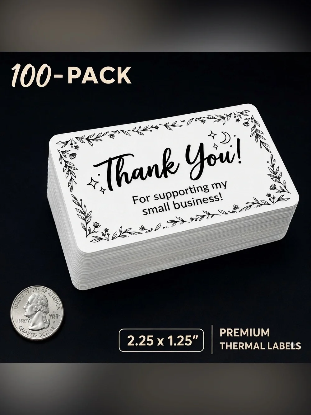 100 Pack Thank You Thermal Stickers Labels Small Business 2.25x1.25